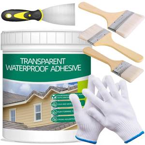 lot 7593 image: Qiveaory 1Kg36Fl.oz Transparent Waterproof Coating Invisible Waterproof Agent Set with Indoor&Outdoor Insulating Sealant with Wooden Brush Putty Knife Cut Resistant Work Gloves