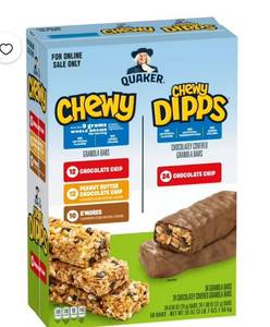 lot 7599 image: Quaker Chewy Granola Bars, Chewy and Dipps 4 Flavor Variety Pack, 58 Count