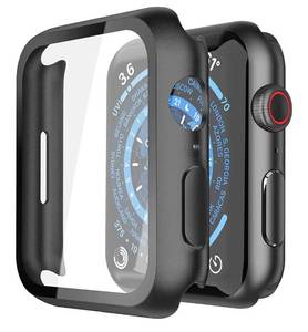 lot 7602 image: Misxi 2 Pack Hard PC Case with Tempered Glass Screen Protector Compatible with Apple Watch Series 9 (2023) Series 8 Series 7 45mm, Ultra-Thin Scratch Resistant Cover for iWatch S9S8S7, Black pack of 4