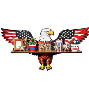 lot 7641 image: Patriotic Eagle Decor Crystal Display Shelf for Wall, Wooden Trinket Holder 4th of July Shelf Rock Display Case Knick Knack Organizer, Wall Hanging Shelves for Essential Oil & Nail Polish (Eagle)