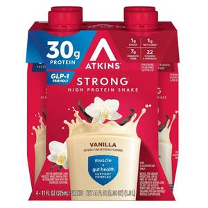 lot 7649 image: Atkins Strong 30g High Protein Shake - Vanilla - 44 fl oz4pk