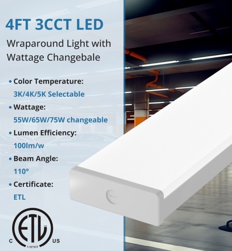 lot 158 image: 4FT LED Wraparound Light with 3 Wattages3 Lumens3 CCT Selectable, 55W65W75W, 5500lm6500lm7500lm, 3000K4000K5000K