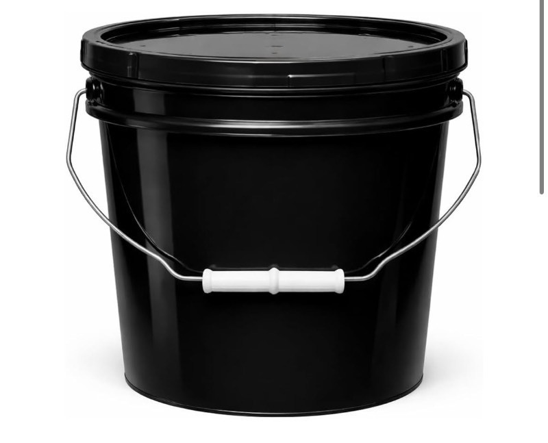 lot 234 image: USA, Food Grade BPA Free Plastic, Heavy Duty Multi-Use, Metal Handle with Grip, Stackable Storage  Black, 5 Pack