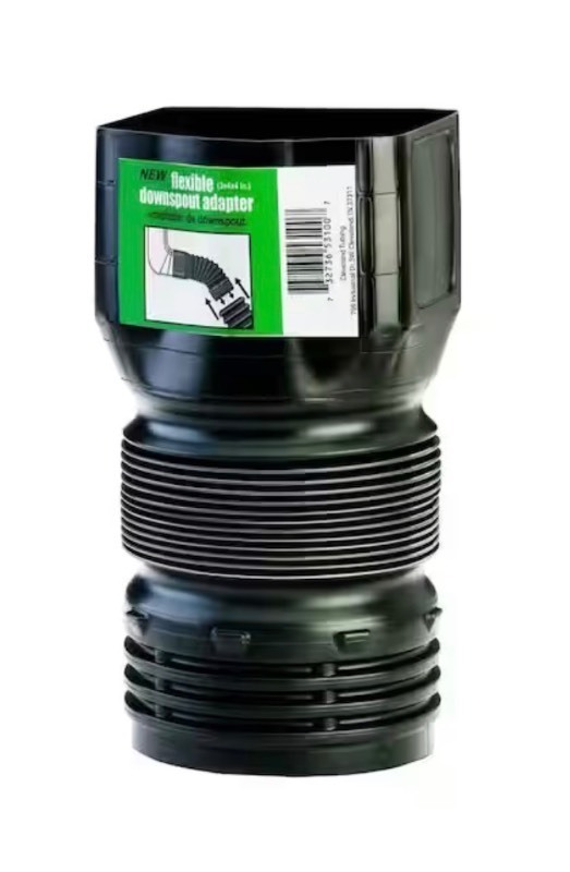 lot 56 image: Bundle of 4 Pieces FLEX Drain 3 in. x 4 in. x 4 in. Black Copolymer Downspout Adapter black