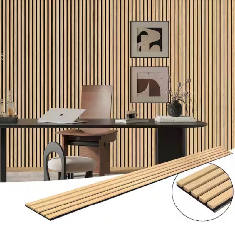 lot 294 image: Oak Wood Design Slat Acoustic Panel , MDF Decorative Wall Panel - 1 Piece 94 x 8
