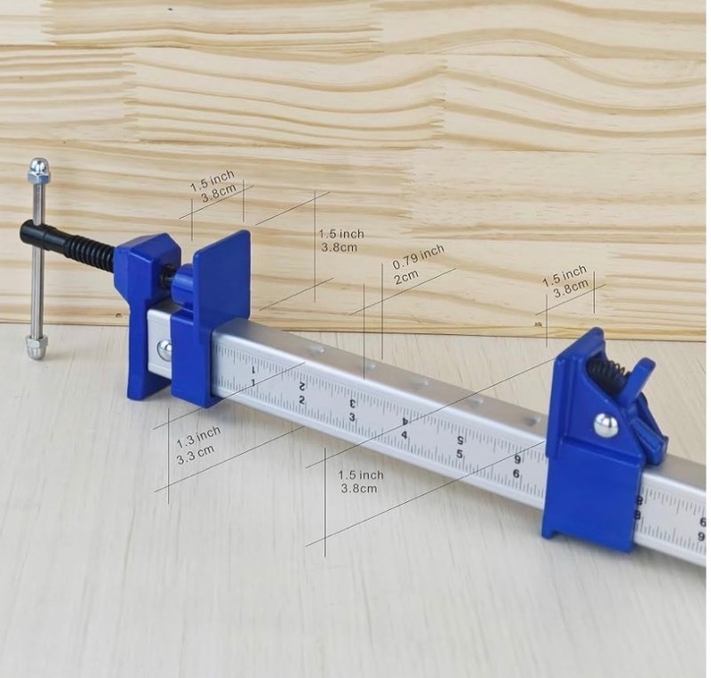 lot 72 image: FEIRONG 36 Inch Bar Clamp - 330LB Capacity, Dual-Scale Ruler (Inch & CM) & 90° Angled Jaws for Woodworking, Cabinet Installation, DIY Projects (Blue) - 1 piece