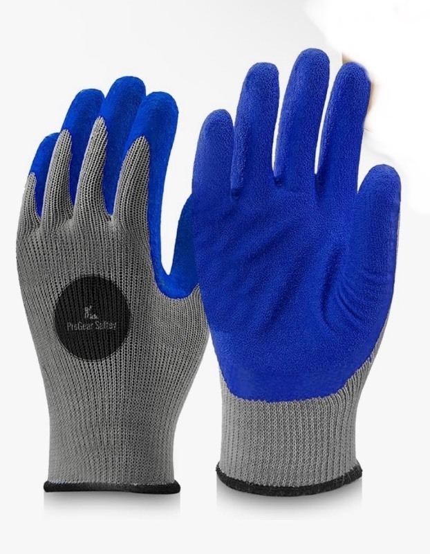 lot 296 image: 24 Pairs Blue Latex Coated, Gardening Gloves, Work Gloves, Double dipped, Textured Grip Gloves - Blue & Grey XL size