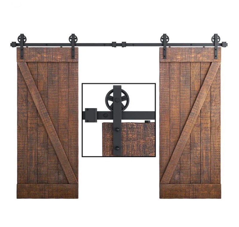 lot 8 image: Double Barn Door Hardware Kit, Big Wheel Shape Hanger 8 - Professional Quality - No doors