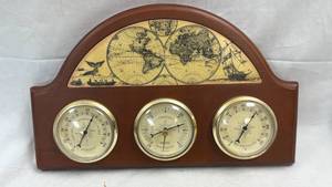 lot 39 image: Weather Station 3-Piece Barometer Thermometer Humidity Gauge with World Map