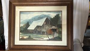 lot 80 image: The old Barn by Methvyn Sheehy, 1980, Framed Barn Landscape