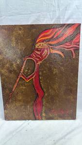 lot 82 image: Hand-Painted Canvas Art Red Yellow Black Fire Deity