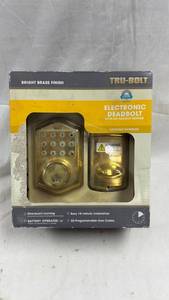 lot 103 image: TRU-BOLT Electronic Deadbolt with LED Backlit Keypad Bright Brass Finish