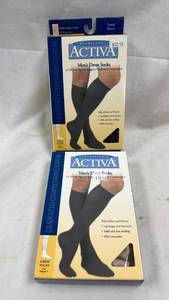 lot 124 image: Activa Professional Mens Dress Socks 15-20mm Hg Lite Support Small - Lot of 2 (1 Black, 1 Tan)