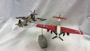 lot 159 image: Lot of 2 Propeller Airplane Display Models GA-Y Spitfire & NX1204 No.46 Detroit Miss