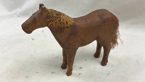 lot 186 image: Carved Wooden Horse Figure with Jute Mane and Tail