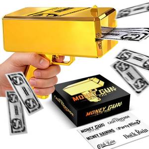 lot 1675 image: Make it Rain Gold Money Gun Paper Playing Spary Prop Cash Gun Money Gun Shooter Party Supplies