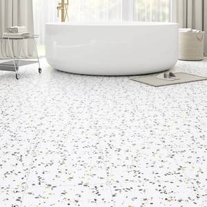 lot 1678 image: 40-Pack 40 Sq.Ft Peel and Stick Floor Tiles Vinyl Matte Pattern Flooring, 12 x 12 Self Adhesive Vinyl Flooring DIY for Kitchen, Bathroom, Laundry, White Terrazzo Marble