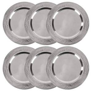 lot 2152 image: Colleta Home Stainless Charger Plate - 6 Pack - 13 inch Stainless Steel Chargers for Dinner Plates with Hammered Rim - Silver Charger Plates Set