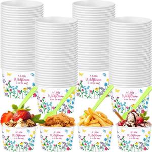 lot 3035 image: Yungyan 48 Pcs Wildflower Baby Shower Treat Snack Cups 9oz Disposable Ice Cream Bowls a Little Wildflower Is on the Way Paper Cups with Spoons for Birthday Floral Spring Summer Party Decor Supplies