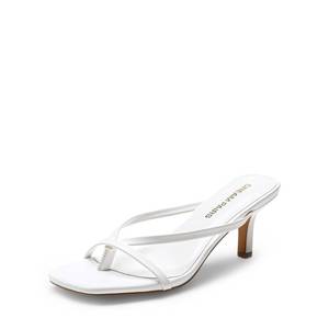 lot 3040 image: DREAM PAIRS Kitten Heels for Women Flip Flops Slip on Low Heels Open Square Toe Thong Heeled Strappy Sandals Slides Comfortable Dress Shoes,Size 8.5,White,DWUMFF2503