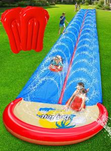 lot 3043 image: Spring Water 32FT Slip and Water Slide for Kids and Adults, Extra Long Heavy Duty Lawn Water Slides with Sprinklers, 2 Lane Slip Splash Slide with Inflatable Bodyboards, Summer Outdoor Backyard Toys