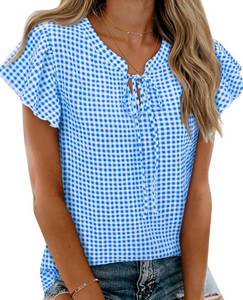 lot 4246 image: Blue and White Gingham Short Sleeve Shirt Size S
