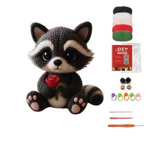lot 4266 image: Morcolplus Woodland Raccoon Crochet Kit for Beginners & Adults, Amigurumi Forest Animal Crochet Starter Kit with Video Tutorials, DIY Yarn Craft Kit, Handmade Cozy Room Decor Gift