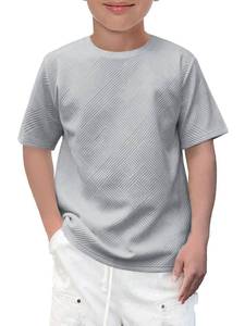 lot 4272 image: Haloumoning Boys Geometric Texture T-Shirts Kids Fashion Crewneck Short Sleeve Loose Tops Tees 5-14 Years Grey
