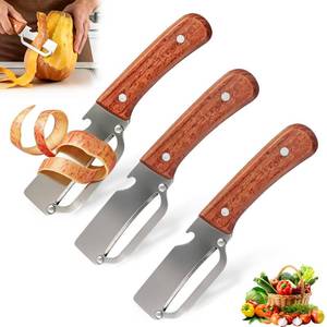 lot 4284 image: 3 PCS Peeler with Wooden Handle, Bottle Opener, Vegetable Fruit Skin Peeling, Stainless Steel Blade Kitchen Tool
