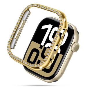 lot 4290 image: top4cus 42mm (Series 10) PC Bling Case Compatible with Apple Watch Case, Crystal Rhinestone Bumper Cover for iWatch (42mm, Gold)
