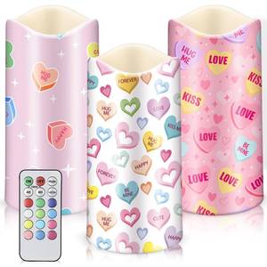 lot 4302 image: Retisee 3 Pack Color Changing LED Flameless Decorative Candles with Remote Timer, Candy Heart Lights for Bedroom Decor, Wedding Table Centerpiece Anniversary Indoor Decoration, Battery Operated