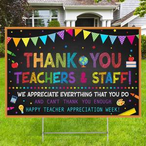 lot 4347 image: RattanView Teacher Appreciation Week Yard Sign Decorations, Thank You Teachers & Stuff Outdoor Plastic Lawn Sign with Stakes Decorations, 15.8 x 23.6 inch