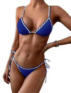 lot 4372 image: ZAFUL Womens Triangle Bikini Tie Side Whip Stitch String Bikini Two Piece Swimsuit Bathing Suits (1-Royal Blue, M)