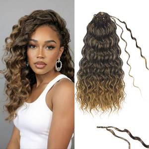 lot 4379 image: 14 Inch Pre Looped Ocean Wave Crochet Braids Pure Protein Close to Human Hair 8 Packs Boho Ocean Braids Pre Twisted Deep Wavy Crochet Hair for Black Women(14Inch 1B27)