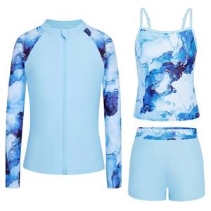 lot 4383 image: Seanrui Girls Swimwear Size 8 Long Sleeve Modest Bathing Suits with Pockets 3 Piece Zip Front Swimwear 2026 Light Blue