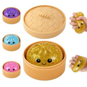 2026 Upgrade Dumpling Squishies,Squishy Toy with Steamer Box, Colorful DumplingStress Balls, Soft Slow Rebound Dough for Adults (Glitter Gold)