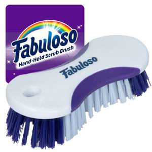 lot 4389 image: Fabuloso Cleaning Brush, Compact Hand Scrub Brush with Easy Grip Rubber Texture for Kitchen, Bathroom, Tile, Baseboards and Floors, Firm Bristles for Indoor Surface Cleaning, White & Purple, 6 Inch