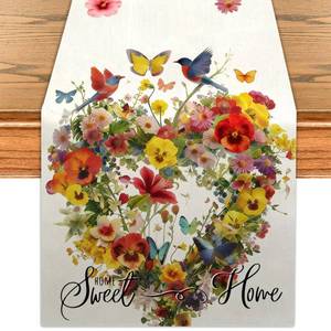lot 4402 image: Spring Table Runner Easter Butterfly Kitchen Dining Table Centerpiece Summer Birds Flowers Decor Jesus Spring Decorations for Home Party-72 Inches Long