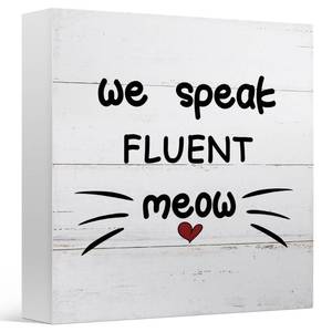 lot 4413 image: Zyzmasm Cute Cat Face Decor for Home Tabletop Desk, Cat Lover Gifts, We Speak Fluent Meow, Wooden Sign 5x5 Inches