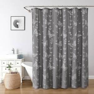 lot 4417 image: Onalasyc Butterfly Shower Curtain, Lace Butterfly Shower Curtains for Bathroom, Grey Sheer Shower Curtain, Vintage Aesthetic Decor Bathroom Waterproof Shower Cutain, 12 Pcs Plastic Hooks, 72 x 72 in