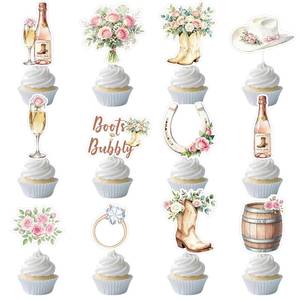 lot 4424 image: Musaeva Boots and Bubbly Bridal Shower Decorations - 24 PCS Boots and Bubbly Theme Cupcake Toppers, Western Bridal Shower Bachelorette Wedding Party Decor Supplies