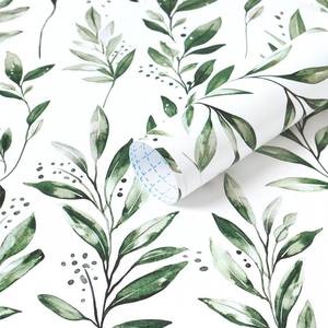 lot 4428 image: Micpolo Peel and Stick Wallpaper Green Leaf Wall Paper Modern Contact Paper Removable Wallpaper Self-Adhesive for Bathroom Bedroom Kitchen Wall Decor 17.3 x 78.7