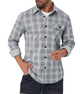 lot 4439 image: Braroz Mens Stretchy Knit Plaid Shirt Long Sleeve Button Down Shirts Casual Western Cowboy Tops Grey L