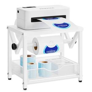 lot 5150 image: Marbrasse Label Holder for Rolls and Fanfold Labels, Metal Thermal Label Printer Holder with Drawer, Shipping Label Stand, Sticker Roll Holder for Home, Office, Small Business,White