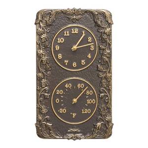 lot 5153 image: Whitehall Products Acanthus Combo Outdoor Wall Clock And Thermometer - French Bronze