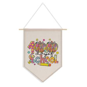 lot 6006 image: 100th Day of School Pennant Flag, Classroom Decor, Kindergarten Primary 100 Days Classroom Party Supplies Decorations, Coquette Glitter Polka Dot Bow Apple Hanging Pennant Flag Banner Wall Sign