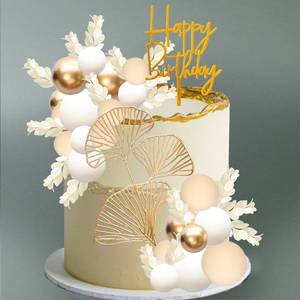 lot 6019 image: Gyufise 57Pcs Khaki Balls Cake Topper Boho Grass Cake topper Pearl Balls Acrylic Happy Birthday Cake Decorations for Wedding Baby Shower Birthday Boho Themed Party Supplies Khaki White Gold