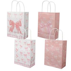 lot 6022 image: Dephnes 30pcs Pink Bow Party Paper Gift Bags with Handles, Bow Knot Treat Bags for Girls Birthday, Baby Shower, Wedding, and Coquette Themed Parties
