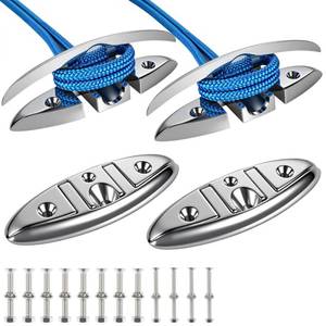 lot 6050 image: 316 Stainless Steel Boat Cleats 8-12 Inch, Marine Grade Dock Cleats with Stainless Steel Bolts Fastener, Boat Dock Cleat Folding Dock Cleats for Deck and Boats (4 Pack)