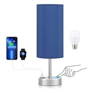 lot 6051 image: Blue Touch Table Lamp for Bedroom, 3-Way Dimmable Bedside Desk Lamp Dorm
